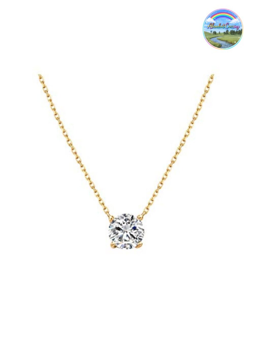 Sterling Silver Gold Plated Cubic Zirconia Solitaire Choker Necklace